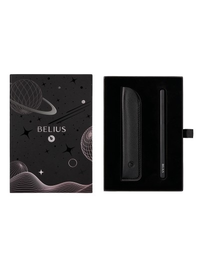 Pluma y funda de similpiel belius space b color minimalista negro tinta azul caja de diseño