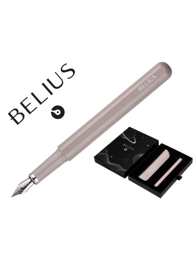 Pluma y funda de similpiel belius space b color minimalista gris tinta azul caja de diseño