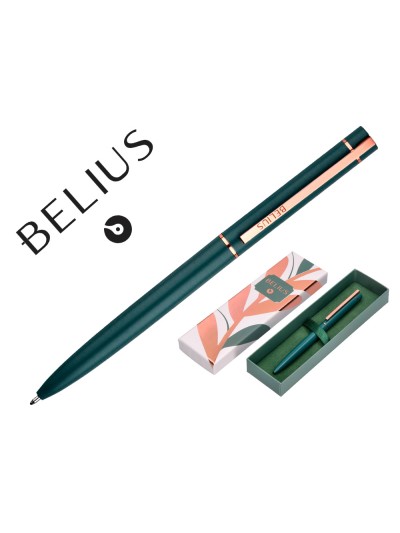 Boligrafo belius rose aluminio color verde oliva/oro rosa tinta azul caja de diseño