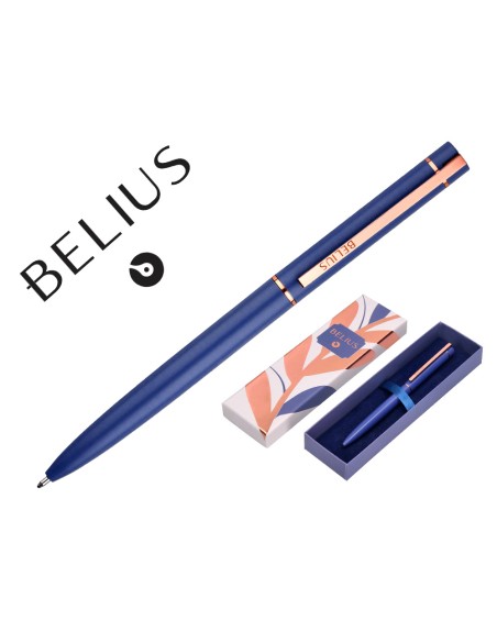 Boligrafo belius rose aluminio color azul electrico/oro rosa tinta azul caja de diseño
