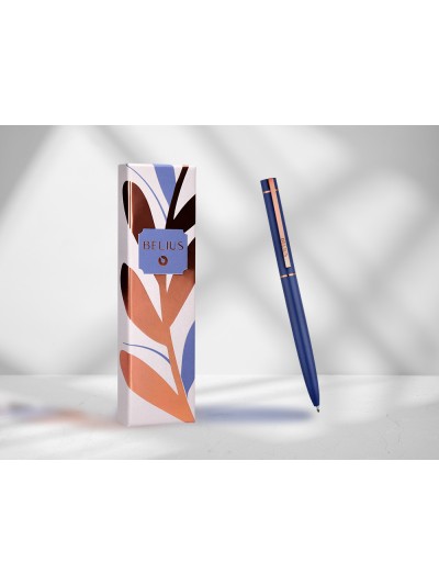 Boligrafo belius rose aluminio color azul electrico/oro rosa tinta azul caja de diseño