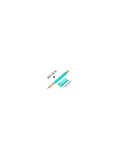 Roller belius aqua aluminio color turquesa y dorado tinta negra caja de diseño
