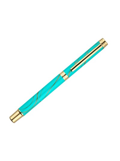 Roller belius aqua aluminio color turquesa y dorado tinta negra caja de diseño