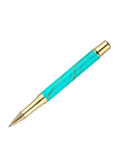 Roller belius aqua aluminio color turquesa y dorado tinta negra caja de diseño