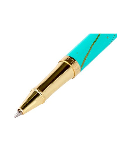 Roller belius aqua aluminio color turquesa y dorado tinta negra caja de diseño