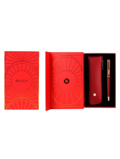 Pluma y estuche belius soiree color art deco granate y dorado tinta azul caja de diseño