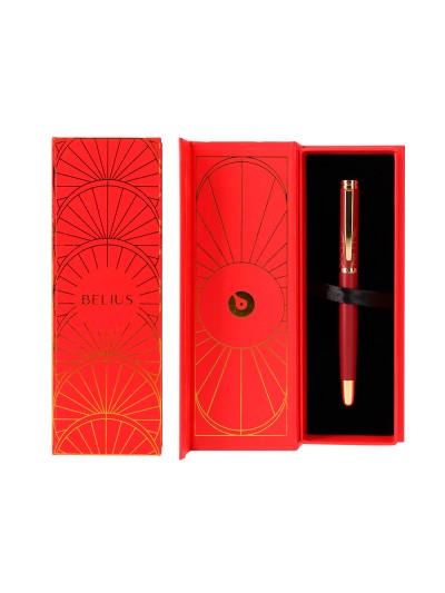 Pluma belius soiree aluminio color art deco granate y dorado tinta azul caja de diseño