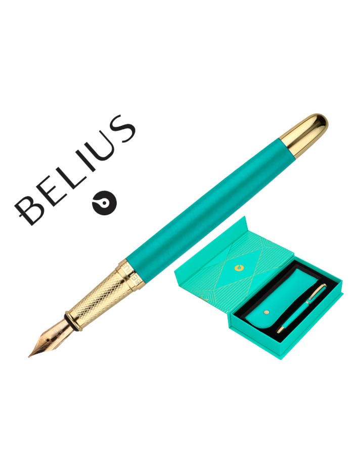 Pluma y estuche belius soiree color art deco turquesa dorado tinta azul caja de diseño Pluma y estuche belius soiree color art deco turquesa dorado tinta azul caja de diseño