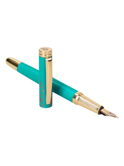 Pluma y estuche belius soiree color art deco turquesa dorado tinta azul caja de diseño