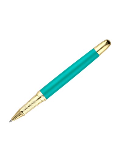 Boligrafo belius soiree aluminio color art deco turquesa y dorado tinta azul caja de diseño