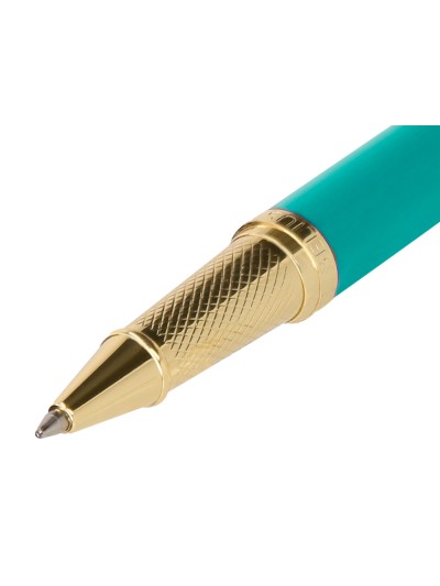 Boligrafo belius soiree aluminio color art deco turquesa y dorado tinta azul caja de diseño