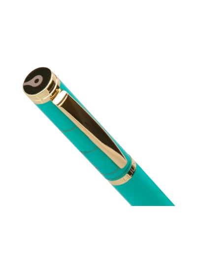 Boligrafo belius soiree aluminio color art deco turquesa y dorado tinta azul caja de diseño