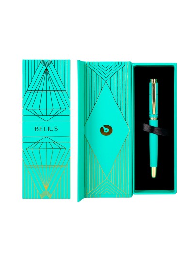 Pluma belius soiree aluminio color art deco turquesa y dorado tinta azul caja de diseño