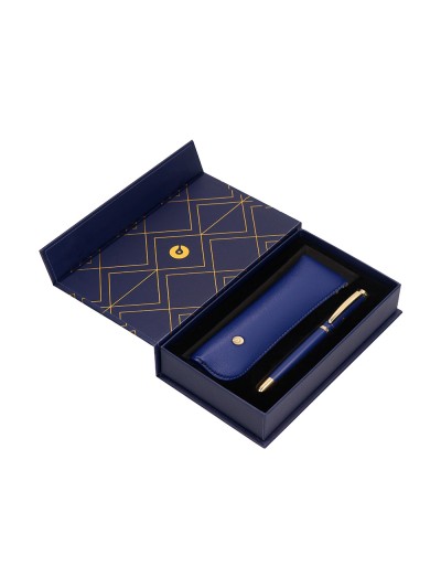 Pluma y estuche belius soiree color art deco azul marino y dorado tinta azul caja de diseño