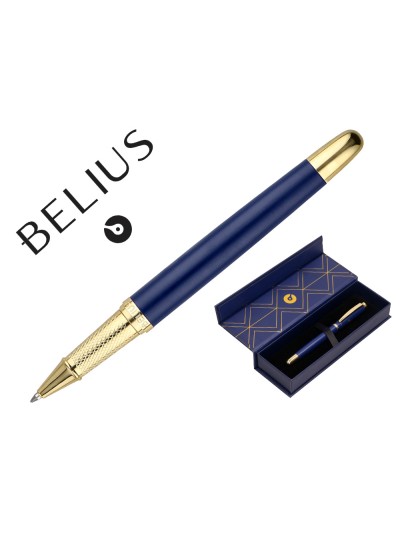 Boligrafo belius soiree aluminio color azul marino y dorado tinta azul caja de diseño
