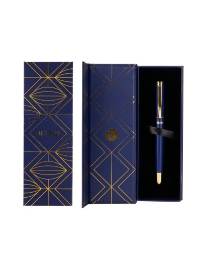 Pluma belius soiree aluminio color art deco azul marino y dorado tinta azul caja de diseño