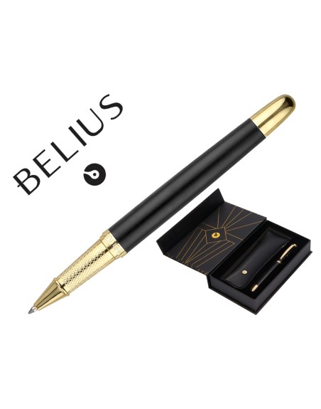 Boligrafo y estuche belius soiree color negro y dorado tinta azul caja de diseño