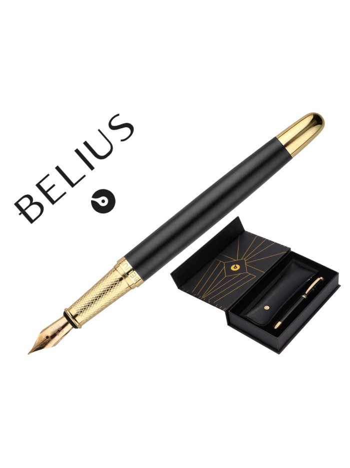 Pluma y estuche belius soiree color art deco negro y dorado tinta azul caja de diseño Pluma y estuche belius soiree color art deco negro y dorado tinta azul caja de diseño