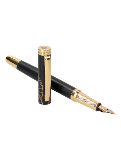 Pluma y estuche belius soiree color art deco negro y dorado tinta azul caja de diseño