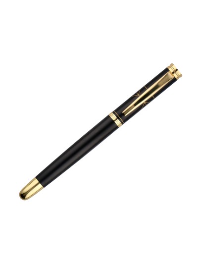 Pluma y estuche belius soiree color art deco negro y dorado tinta azul caja de diseño