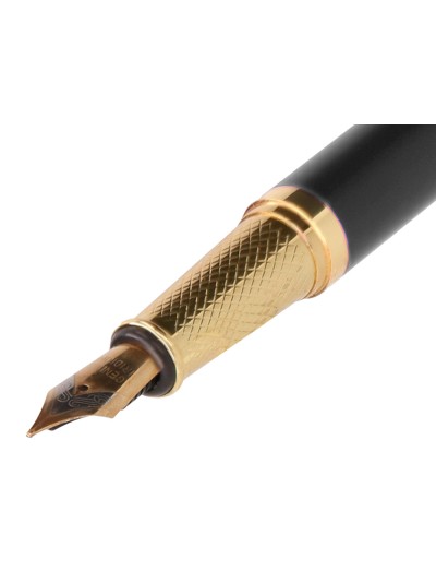 Pluma y estuche belius soiree color art deco negro y dorado tinta azul caja de diseño