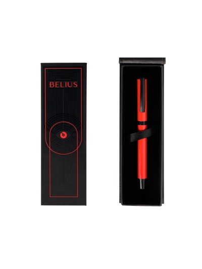 Roller belius turbo aluminio color rojo y negro tinta azul caja de diseño