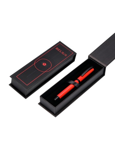 Roller belius turbo aluminio color rojo y negro tinta azul caja de diseño