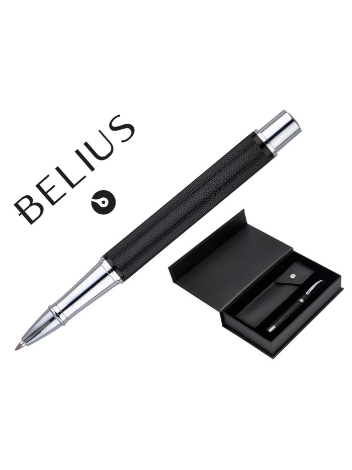 Roller y estuche belius turbo aluminio textura punteada negro plateado tinta azul caja de diseño Roller y estuche belius turbo aluminio textura punteada negro plateado tinta azul caja de diseño