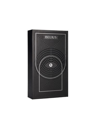 Roller y estuche belius turbo aluminio textura punteada negro plateado tinta azul caja de diseño
