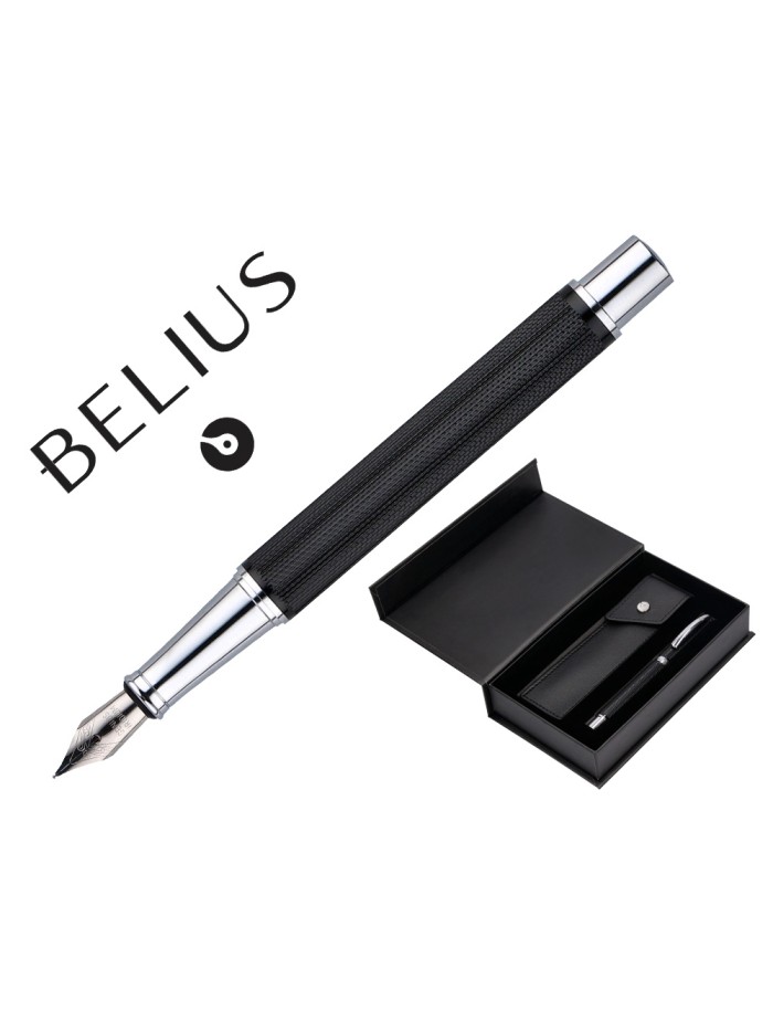 Pluma y estuche belius turbo aluminio textura punteada color negro y plateado tinta azul caja de diseño Pluma y estuche belius turbo aluminio textura punteada color negro y plateado tinta azul caja de diseño