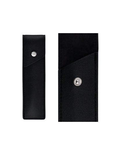 Pluma y estuche belius turbo aluminio textura punteada color negro y plateado tinta azul caja de diseño