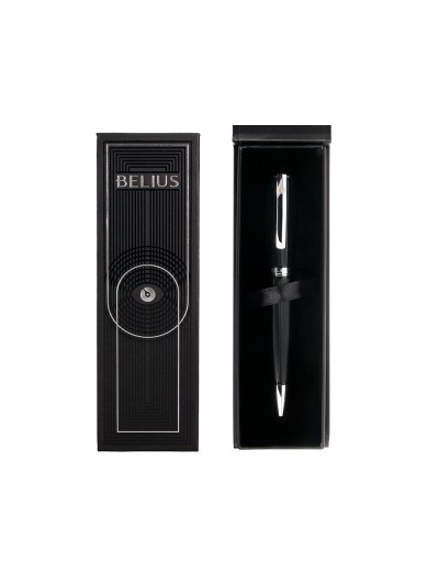 Roller belius turbo aluminio textura punteada color negro y plateado tinta azul caja de diseño