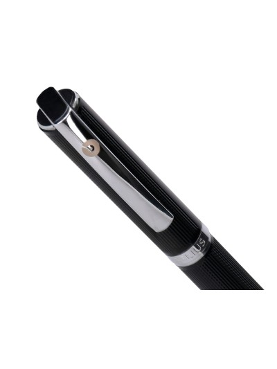 Roller belius turbo aluminio textura punteada color negro y plateado tinta azul caja de diseño