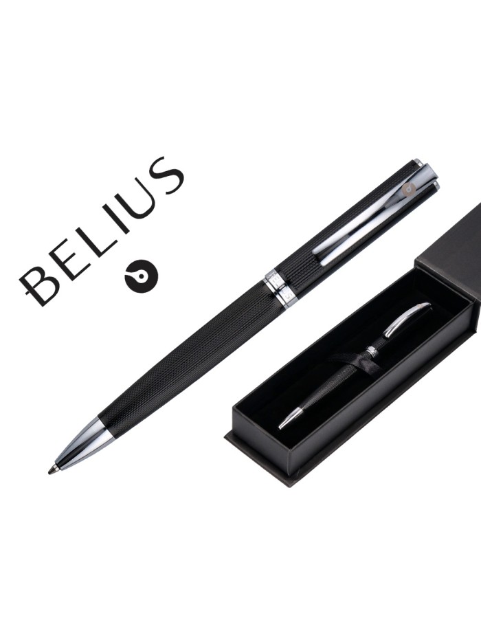 Boligrafo belius turbo aluminio textura punteada color negro y plateado tinta azul caja de diseño Boligrafo belius turbo aluminio textura punteada color negro y plateado tinta azul caja de diseño