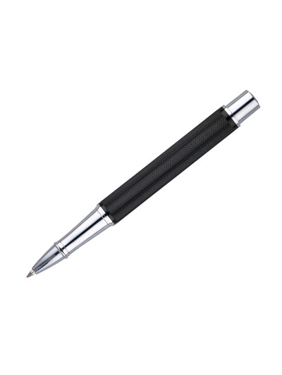 Boligrafo belius turbo aluminio textura punteada color negro y plateado tinta azul caja de diseño