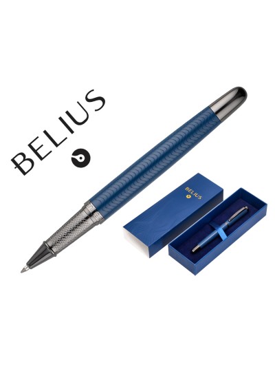Boligrafo belius neptuno aluminio textura wavy color azul marino tinta azul caja de diseño