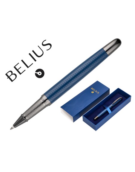 Boligrafo belius neptuno aluminio textura wavy color azul marino tinta azul caja de diseño
