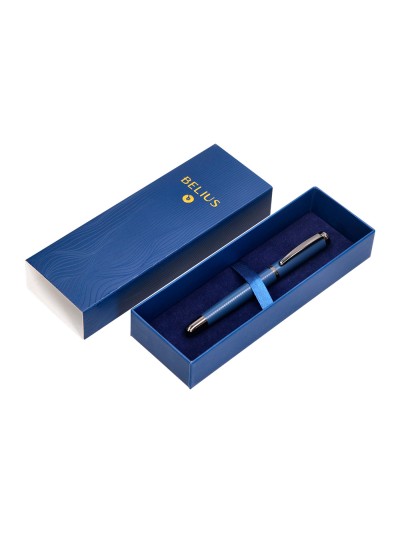 Boligrafo belius neptuno aluminio textura wavy color azul marino tinta azul caja de diseño