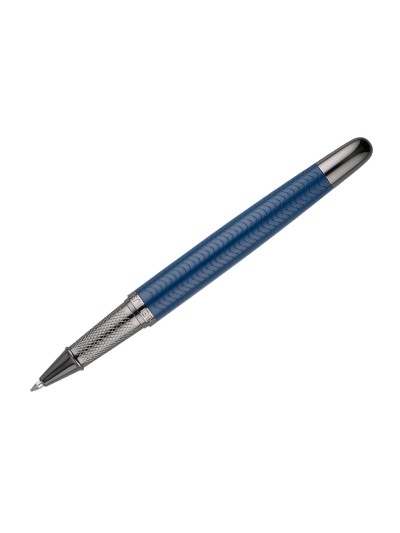 Boligrafo belius neptuno aluminio textura wavy color azul marino tinta azul caja de diseño