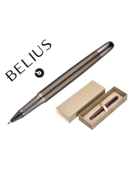 Boligrafo belius neptuno aluminio textura wavy color caqui tinta azul caja de diseño