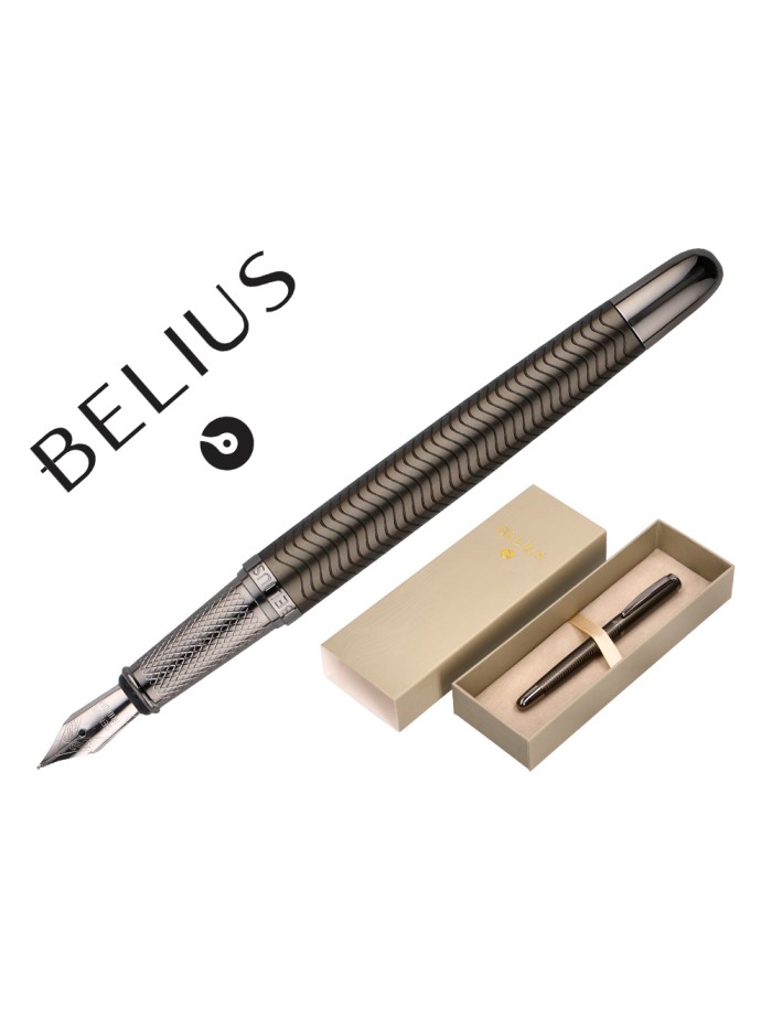 Pluma belius neptuno aluminio textura wavy color caqui tinta azul caja de diseño Pluma belius neptuno aluminio textura wavy color caqui tinta azul caja de diseño