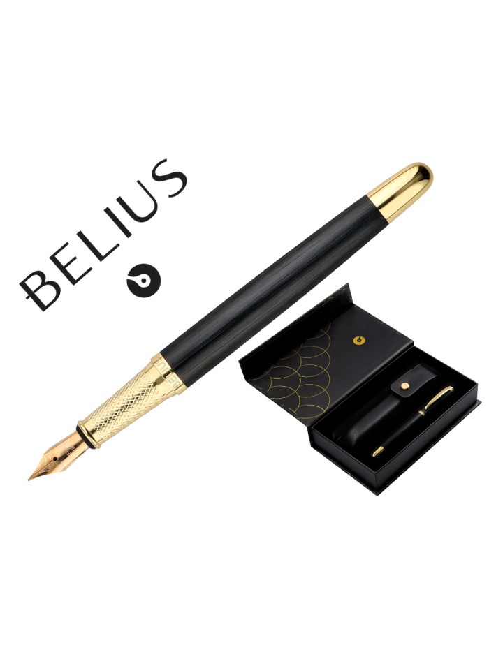 Pluma y estuche cuero belius passion dor aluminio textura cepillada color negro y dorado tinta azul caja diseño Pluma y estuche cuero belius passion dor aluminio textura cepillada color negro y dorado tinta azul caja diseño