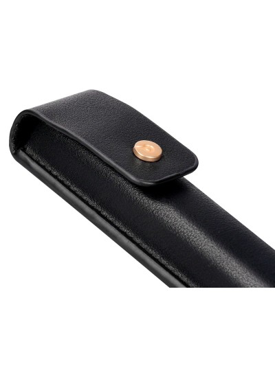 Pluma y estuche cuero belius passion dor aluminio textura cepillada color negro y dorado tinta azul caja diseño