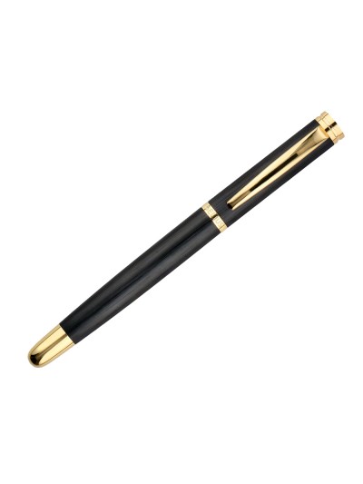 Boligrafo belius passion dor aluminio textura cepillada color negro y dorado tinta azul caja de diseño