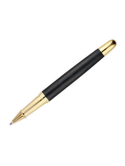 Boligrafo belius passion dor aluminio textura cepillada color negro y dorado tinta azul caja de diseño