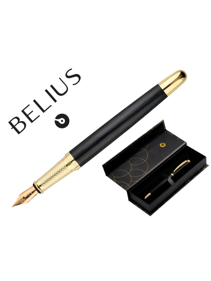 Pluma belius passion dor aluminio textura cepillada color negro y dorado tinta azul caja de diseño Pluma belius passion dor aluminio textura cepillada color negro y dorado tinta azul caja de diseño