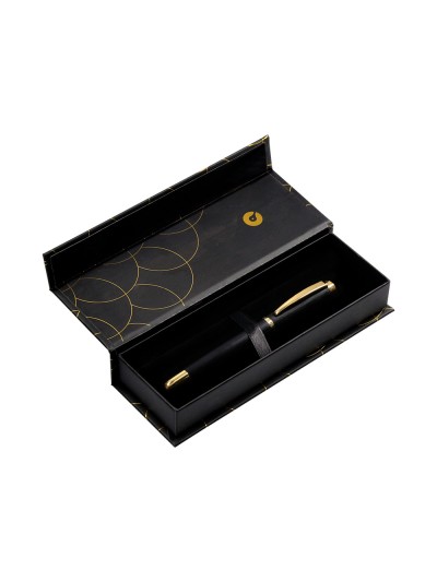 Pluma belius passion dor aluminio textura cepillada color negro y dorado tinta azul caja de diseño