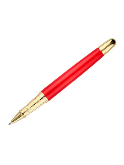 Boligrafo y estuche belius passion dor aluminio textura cepillada color rojo y dorado tinta azul caja de diseño