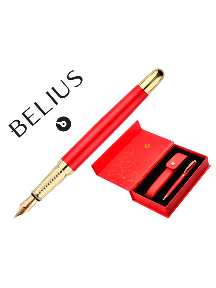 Pluma y estuche cuero belius passion dor aluminio textura cepillada color rojo y dorado tinta azul caja de diseño Pluma y estuche cuero belius passion dor aluminio textura cepillada color rojo y dorado tinta azul caja de diseño