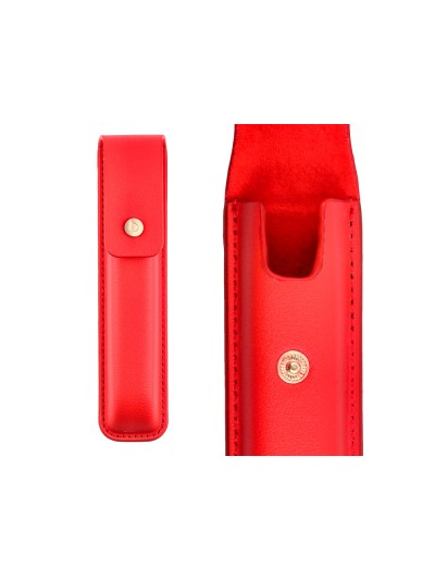 Pluma y estuche cuero belius passion dor aluminio textura cepillada color rojo y dorado tinta azul caja de diseño